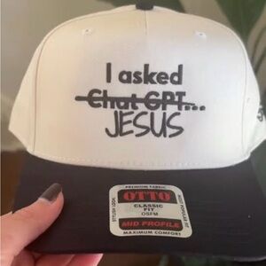 OTTO Two-Tone White and Black Embroidered 'I asked JESUS' Hat